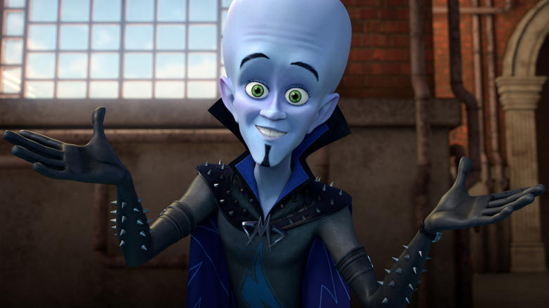 Megamind smiling wearing black costume