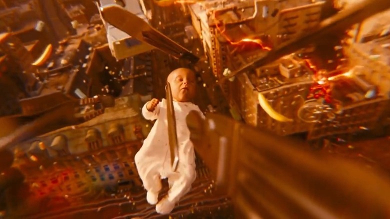 One of the CGI babies falling from the building