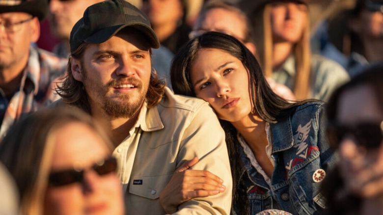 Monica looks sad in a crowd on "Yellowstone"