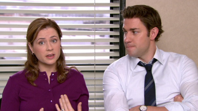 Jim and Pam talking to camera in The Office