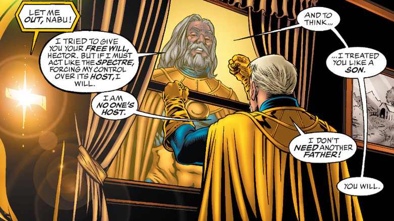 Doctor Fate (Hector Hall) argues with Mordru