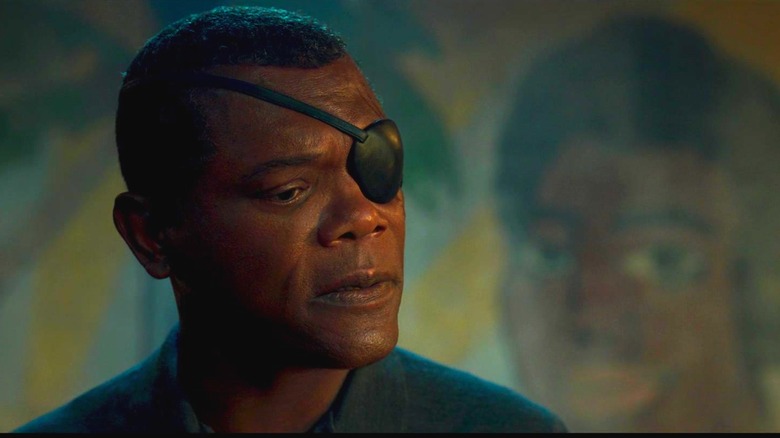 Nick Fury wearing solemn expression