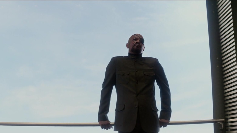 Nick Fury in glass elevator