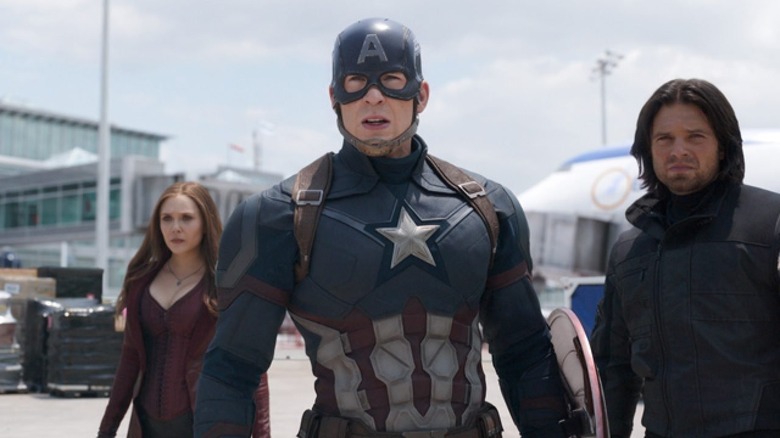 Captain America, Bucky and Scarlet Witch prepare for battle