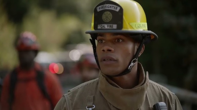 Jake looking surprised firefighter helmet