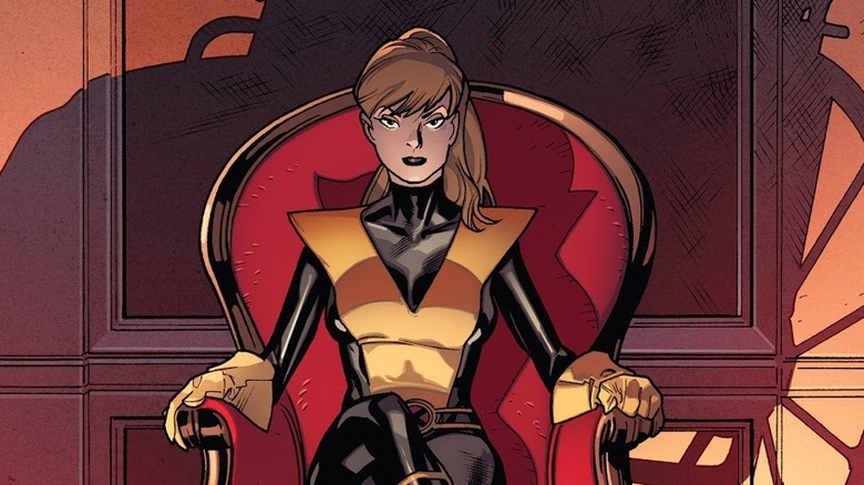 Kitty Pryde sitting in red chair