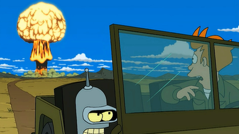 Fry looking back at explosion 