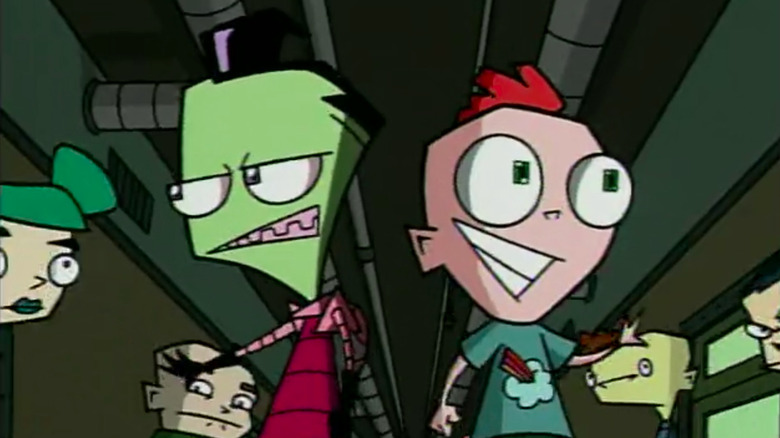 Zim and Keef greeting their schoolmates in "Invader Zim"