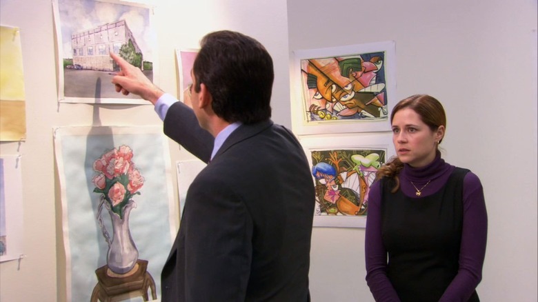 Michael Scott looking at Pam Beesley's art