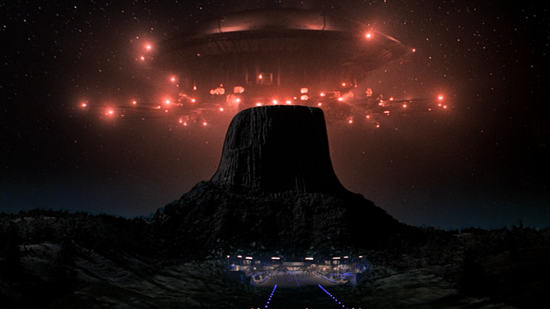 A UFO hovers over Devil's Tower in Close Encounters of the Third Kind