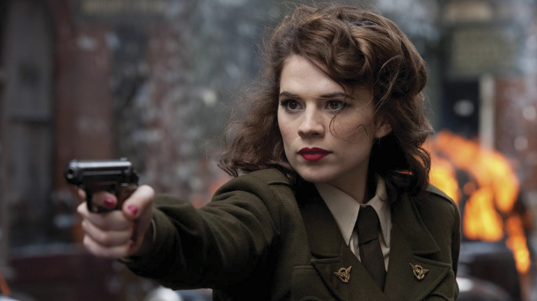 Hayley Atwell fires at enemy