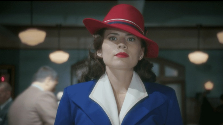 Peggy Carter walking through an office