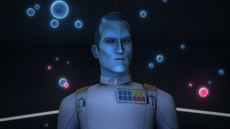 Thrawn standing in a hologram map