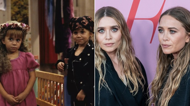 Mary-Kate and Ashley Olsen posing