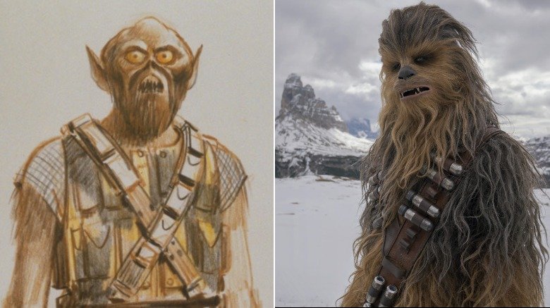 Chewbacca concept art vs. Solo