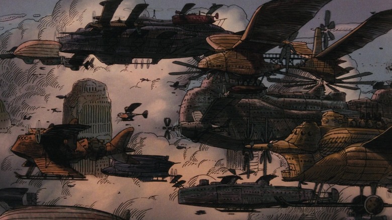 A fleet of flying machines in "Castle in the Sky"