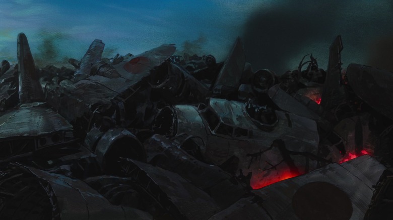 Burning plane wreckage in "The Wind Rises"