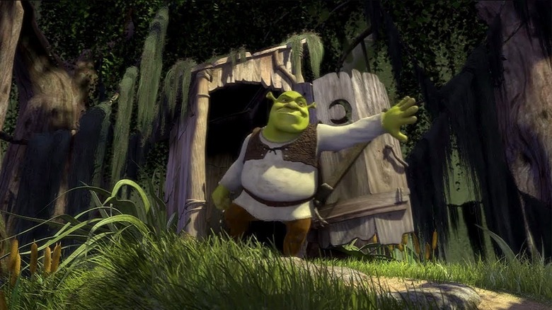 Shrek comes out of the toilet