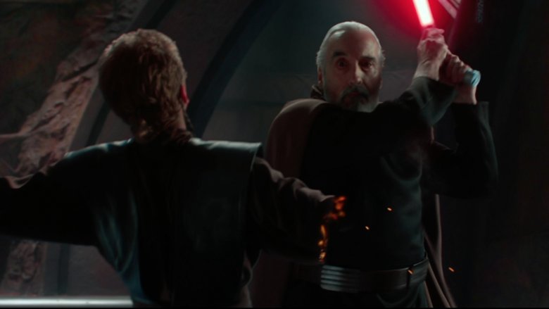 Christopher Lee as Count Dooku chopping off Anakin Skywalker's arm in Attack of the Clones