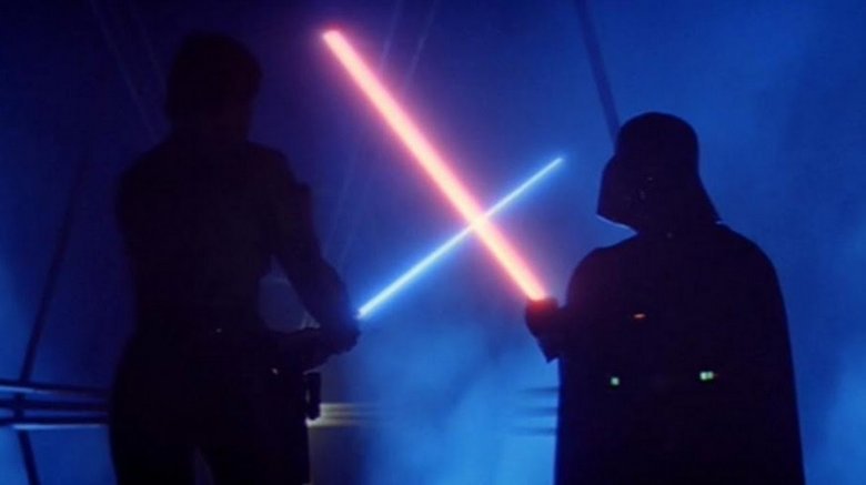 Luke and Vader crossing sabers in Empire Strikes Back