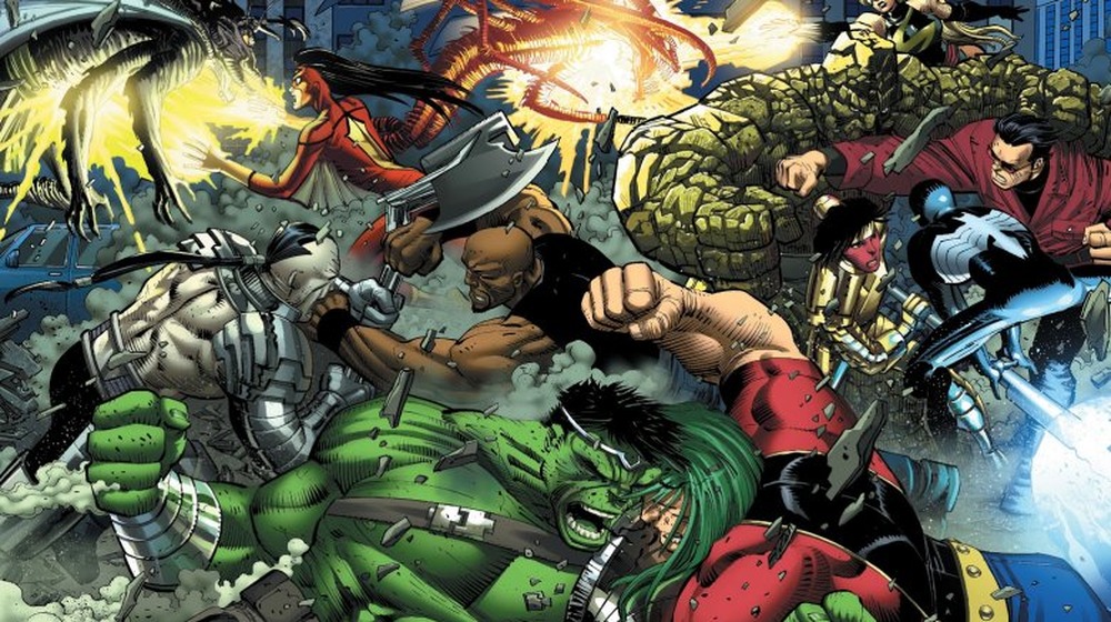 Hulk and the Warbound fighting the Avengers