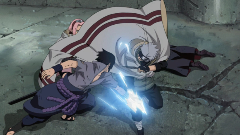 Kakashi intercepts Sasuke's Chidori