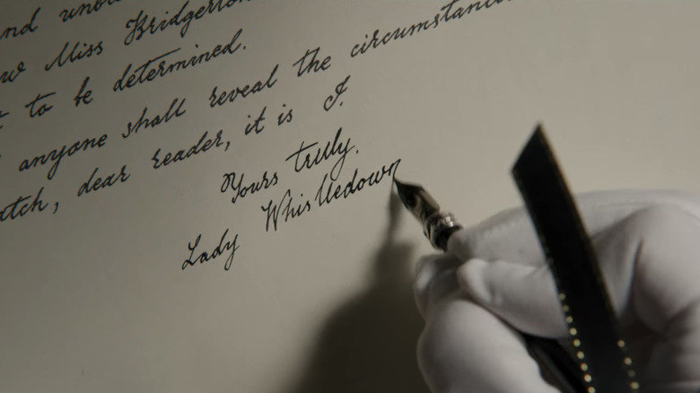 Lady Whistledown writing in Bridgerton
