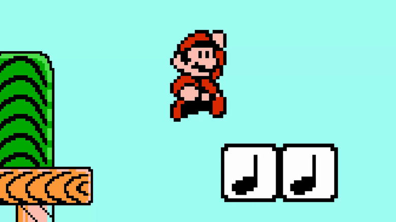 Mario jumping on music blocks