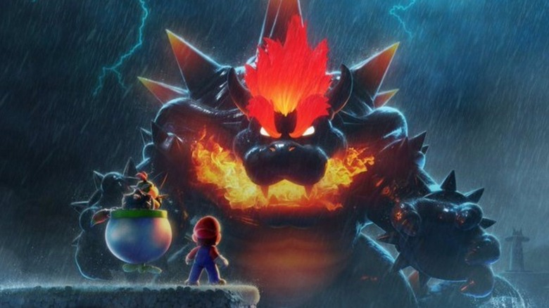 Giant Bowser looming over Mario