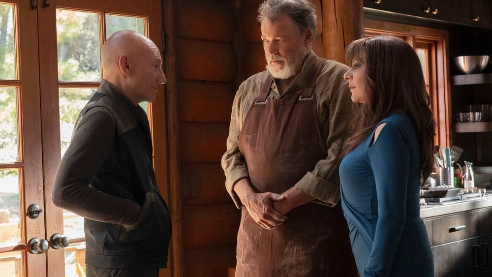 Jean-Luc with Riker and Troi in season 1 of Star Trek: Picard