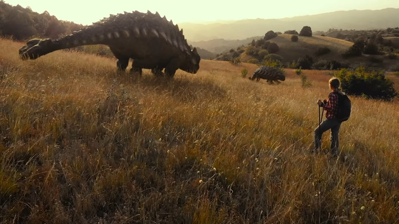 Ankylosaurus walking on a hill