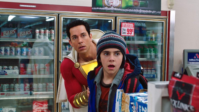 Shazam and Freddy buying beer