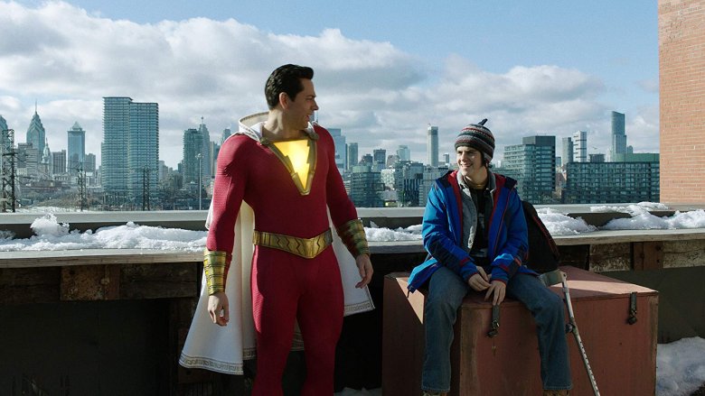 Shazam and Freddy on a rooftop