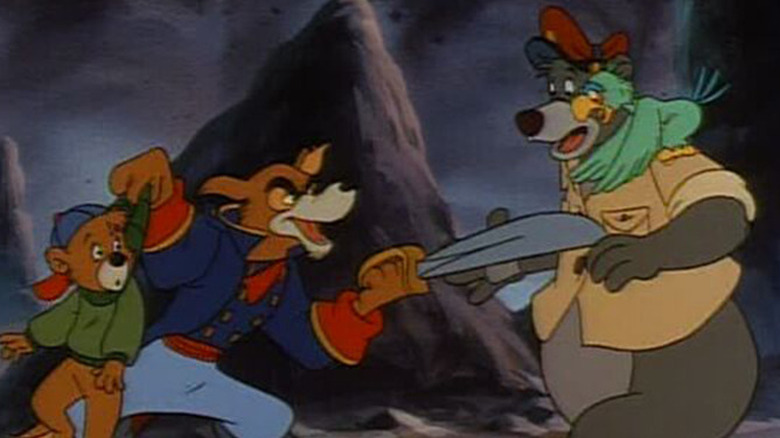 TaleSpin Don Karnage threatening Baloo and Ignatz