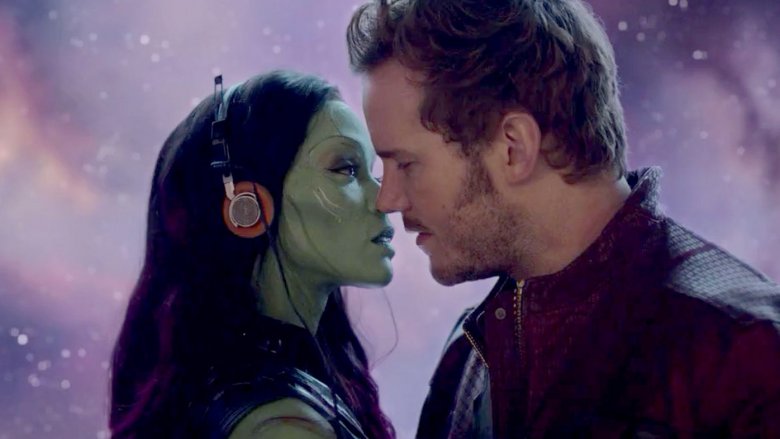 Zoe Saldana and Chris Pratt in Guardians of the Galaxy