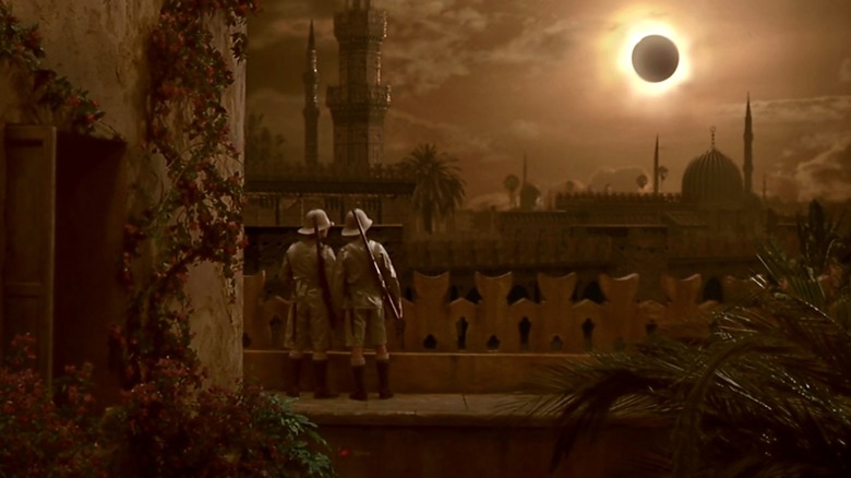 Guards watch the eclipse