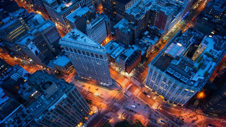 Aerial view of New York city at night