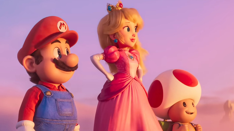 Peach, Mario, and Toad smiling