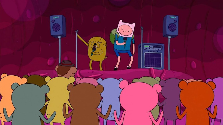 Finn and Jake singing to bears