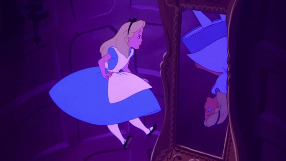 Alice falling down the rabbit hole, from Disney's Alice in Wonderland