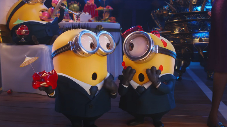 Minions eating jello at party