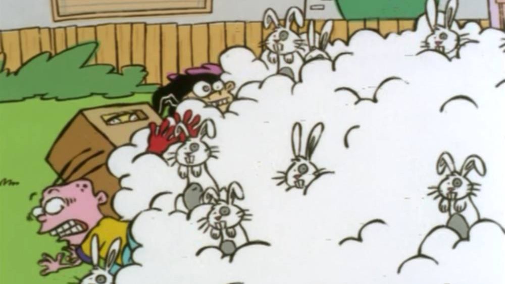 Ed and Edd in a bunny avalanche in Ed, Edd, n Eddy