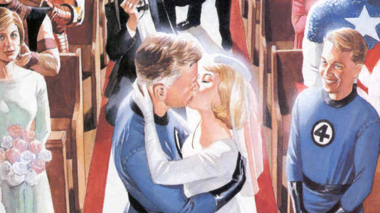 Reed Richards and Sue Storm smooching in the comics