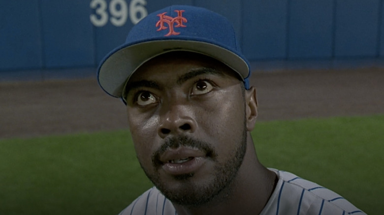 Baseball outfielder looking shocked