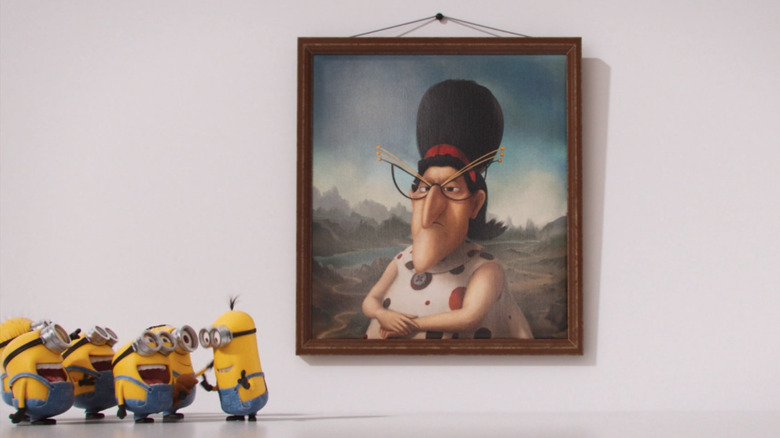 Minions laughing, painting, Gru's mom