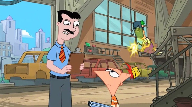 Phineas talks to an adult