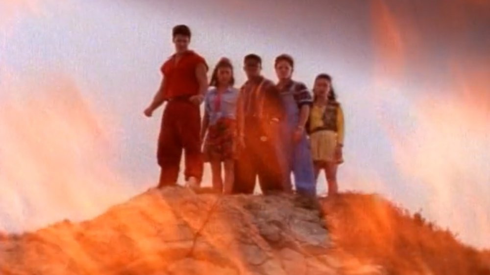 Austin St John as Jason, Amy Jo Johnson as Kimberly, Walter Jones as Zack, David Yost as Billy, and Thuy Trang as Trini in "Mighty Morphin Power Rangers"