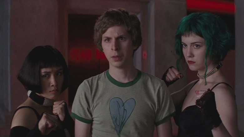 Knives Chau, Scott Pilgrim, and Ramona Flowers prepare to fight