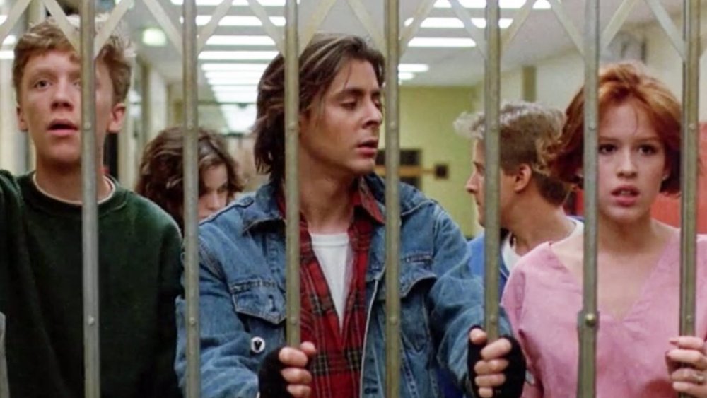 Judd Nelson as John Bender, Molly Ringwald as Claire Standish, and Anthony Michael Hall as Brian Johnson in The Breakfast Club