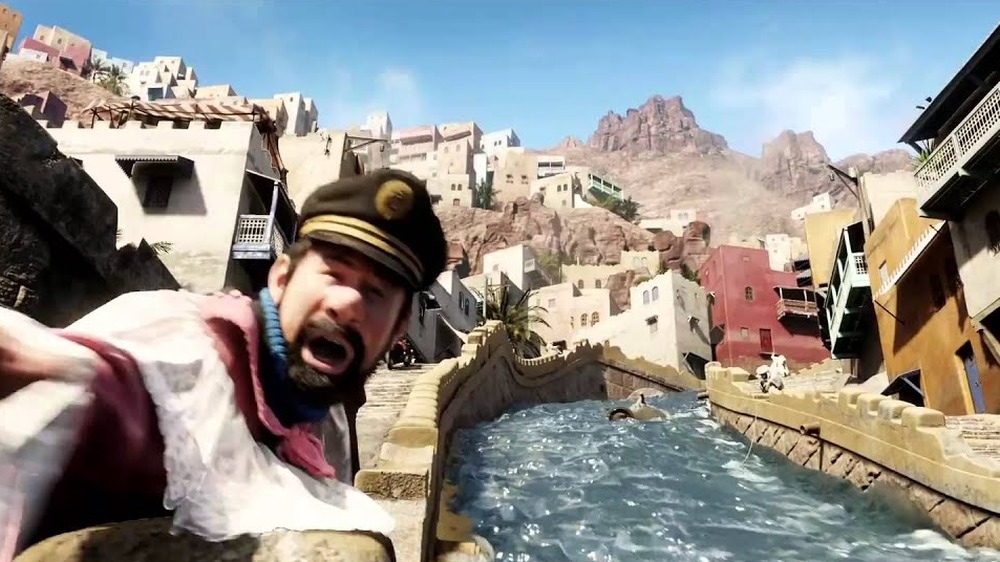 Captain Haddock in flooding city